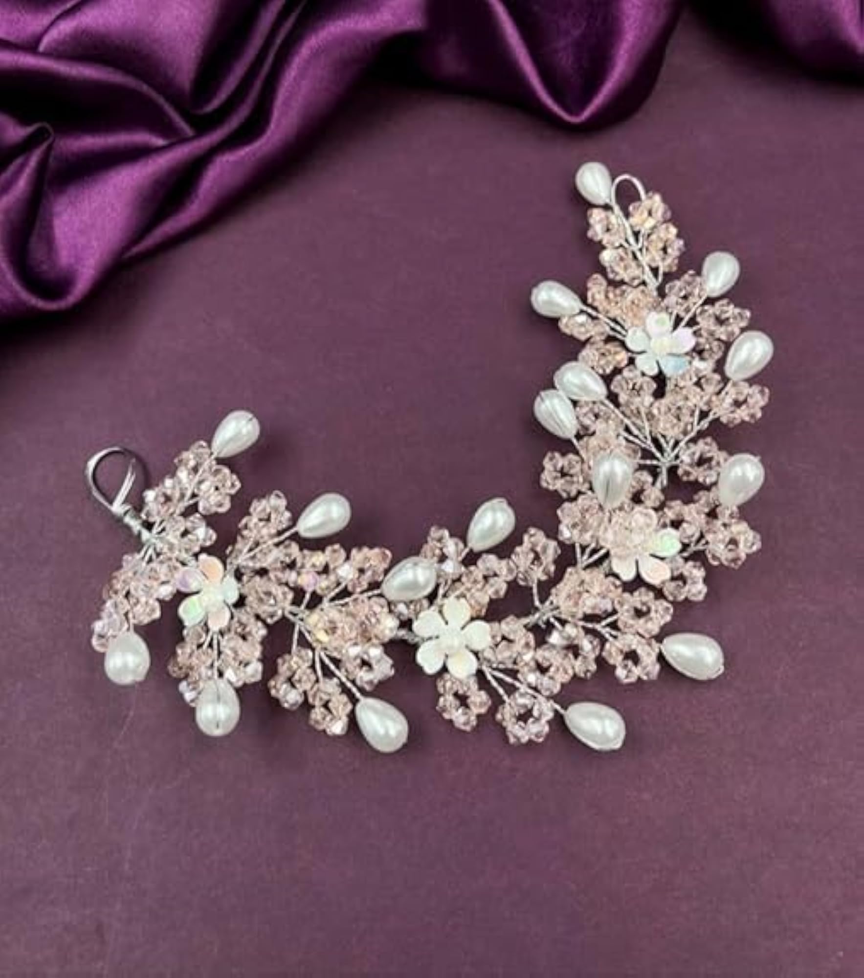 Elegant Crystal Bridal Hair Vine Clip, Wedding Pearl Accessory